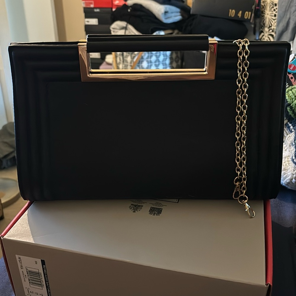 Black & Gold Clutch with Gold Chain